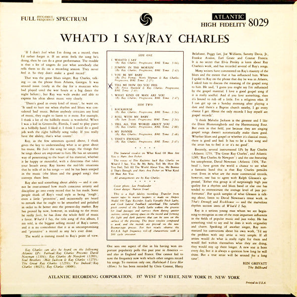Ray Charles : What'd I Say (LP, Album, Mono, RP, Bul)