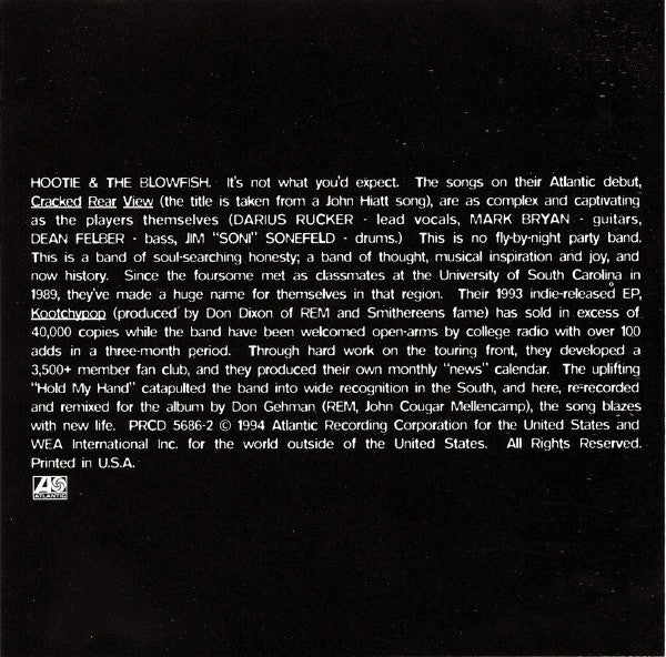 Hootie & The Blowfish : Hold My Hand (CD, Single, Promo)