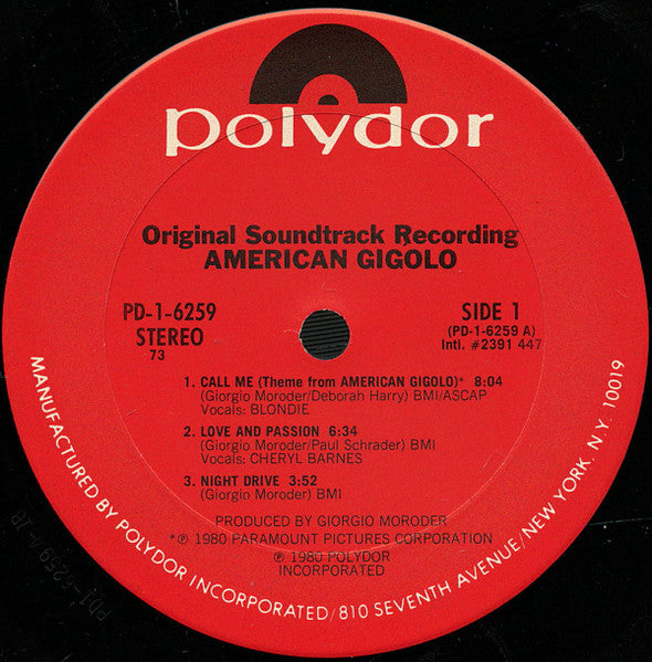 Giorgio Moroder : American Gigolo (Original Soundtrack Recording) (LP, Album, Club, 73)