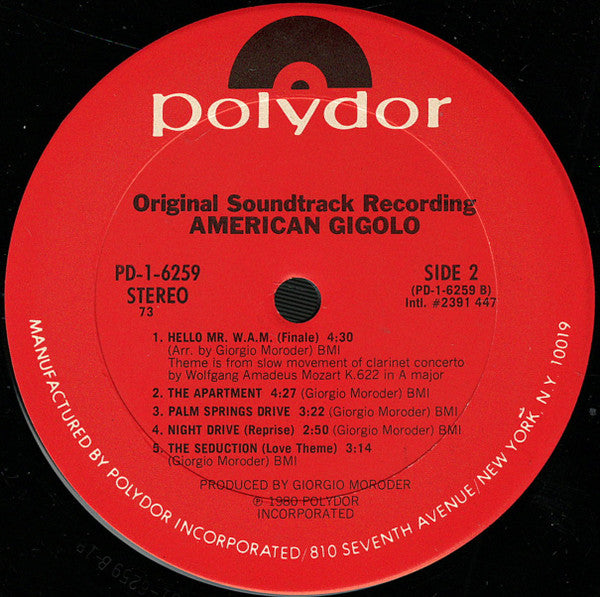Giorgio Moroder : American Gigolo (Original Soundtrack Recording) (LP, Album, Club, 73)