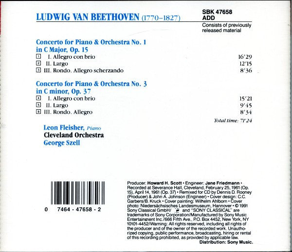 Ludwig van Beethoven - Leon Fleisher, The Cleveland Orchestra, George Szell : Piano Concertos No. 1 & No. 3 (CD, Comp, RM)