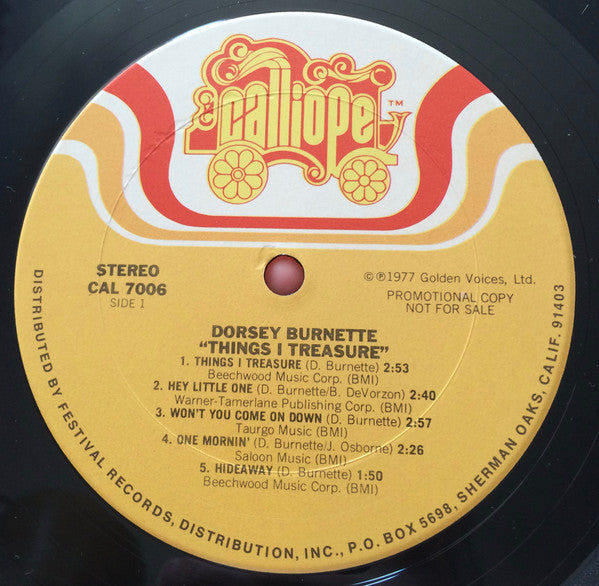 Dorsey Burnette : Things I Treasure (LP, Album, Promo)