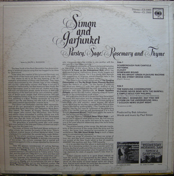 Simon And Garfunkel* : Parsley, Sage, Rosemary And Thyme (LP, Album, RP, Pit)