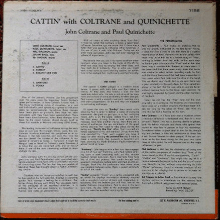John Coltrane & Paul Quinichette : Cattin' With Coltrane And Quinichette (LP, Album, Mono, RE, RP)