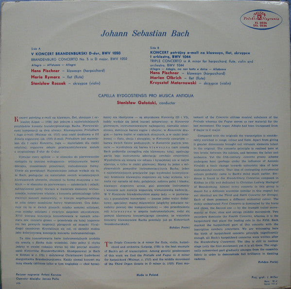 Johann Sebastian Bach, Capella Bydgostiensis Pro Musica Antiqua, Stanisław Gałoński : Brandenburg Conciero No. 5 BWV 1050 / Triple Concerto, BWV 1044 (LP, Album, Mono)