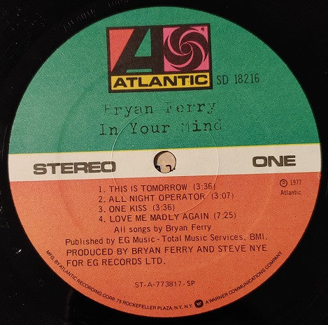 Bryan Ferry : In Your Mind (LP, Album, Spe)