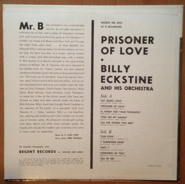 Billy Eckstine : Prisoner Of Love (LP, Album, Mono)