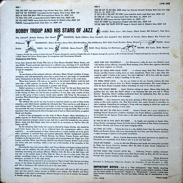 Bobby Troup And His Stars Of Jazz : Bobby Troup And His Stars Of Jazz (LP, Album, Mono)