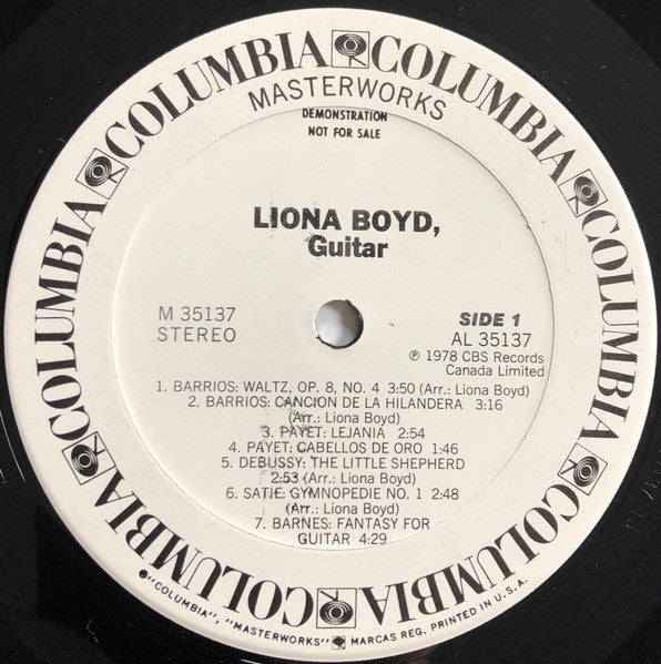Liona Boyd / Isaac Albéniz • Agustín Barrios Mangoré • Fernando Sor • Erik Satie • Claude Debussy • Francisco Tárrega • Carlos Payet • Milton Barnes : The First Lady Of The Guitar (LP, Album, Promo)