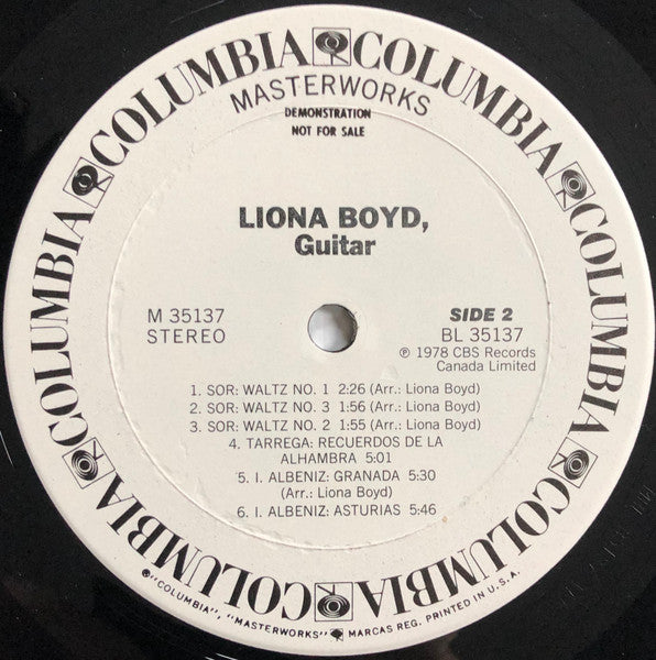 Liona Boyd / Isaac Albéniz • Agustín Barrios Mangoré • Fernando Sor • Erik Satie • Claude Debussy • Francisco Tárrega • Carlos Payet • Milton Barnes : The First Lady Of The Guitar (LP, Album, Promo)