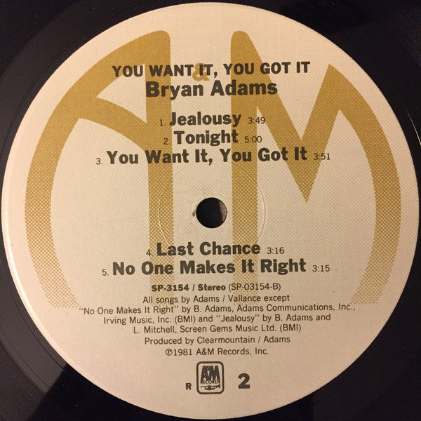 Bryan Adams : You Want It, You Got It (LP, Album, RE, R -)