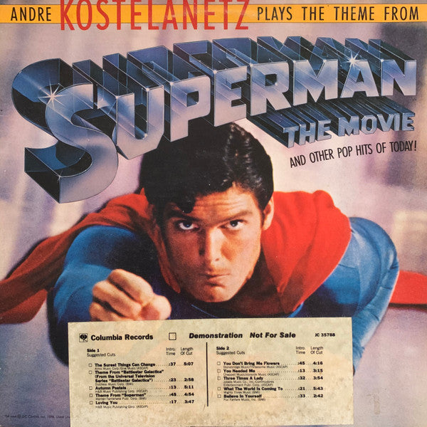 André Kostelanetz : Plays The Theme From Superman . . . The Movie And Other Pop Hits Of Today! (White Label Promo) (LP, Album, Promo)