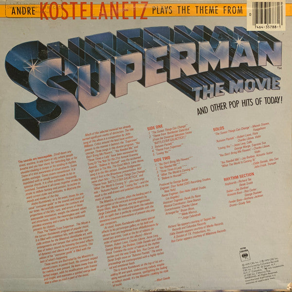 André Kostelanetz : Plays The Theme From Superman . . . The Movie And Other Pop Hits Of Today! (White Label Promo) (LP, Album, Promo)