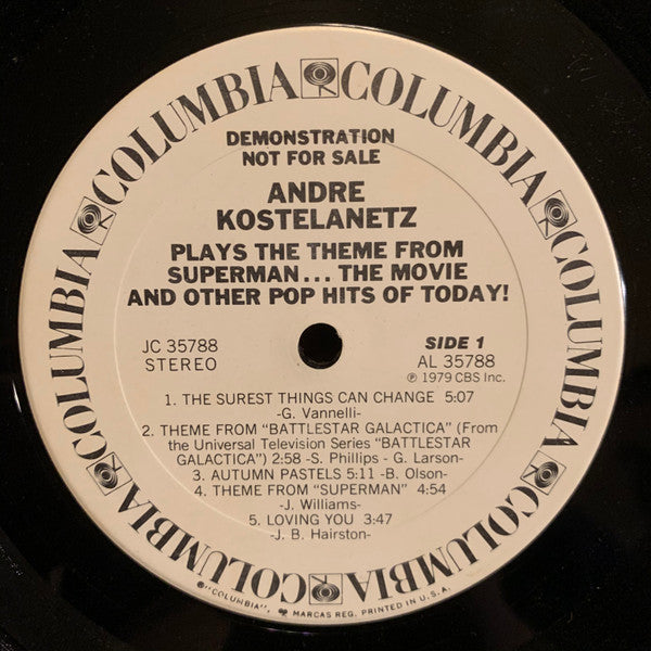André Kostelanetz : Plays The Theme From Superman . . . The Movie And Other Pop Hits Of Today! (White Label Promo) (LP, Album, Promo)