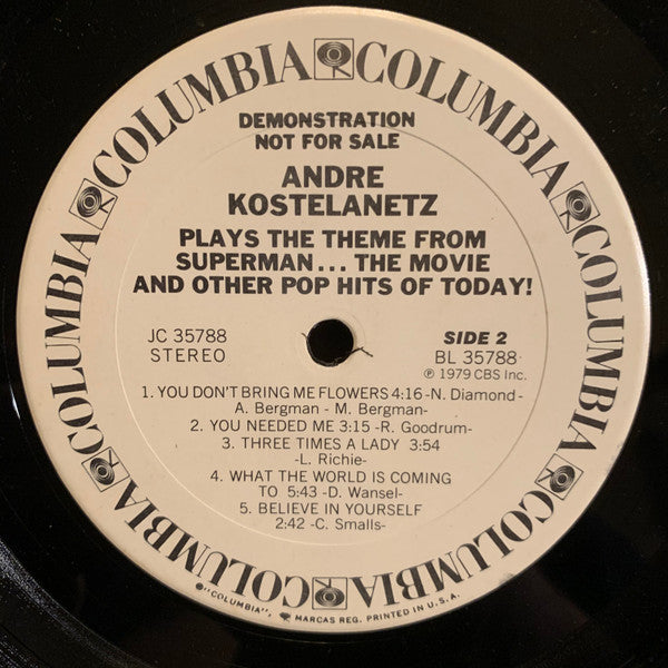 André Kostelanetz : Plays The Theme From Superman . . . The Movie And Other Pop Hits Of Today! (White Label Promo) (LP, Album, Promo)