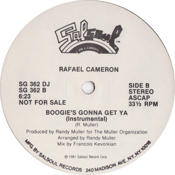 Rafael Cameron : All That's Good To Me / Boogie's Gonna Get Ya (12", Single, Promo)