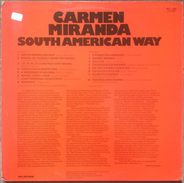 Carmen Miranda : South American Way (LP, Comp, Mono, RE)