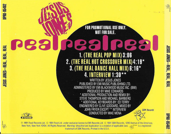 Jesus Jones : Real, Real, Real (CD, Single, Promo)