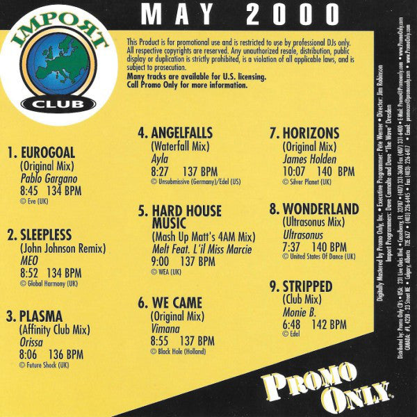 Various : Promo Only Import Club: May 2000 (CD, Comp, Promo)
