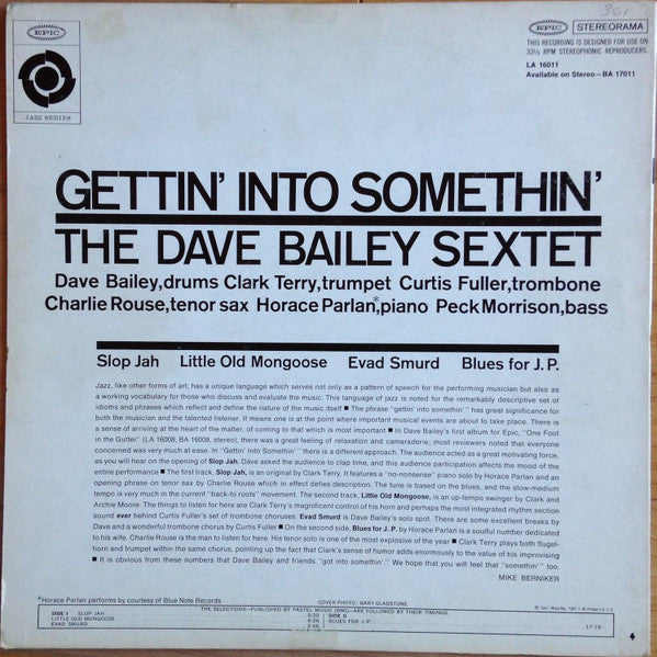 The Dave Bailey Sextet : Gettin' Into Somethin' (LP, Album, Mono)