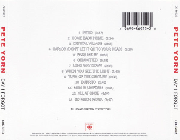 Pete Yorn : Day I Forgot (CD, Album, Enh)