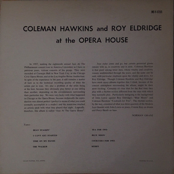 Coleman Hawkins And Roy Eldridge : At The Opera House (LP)