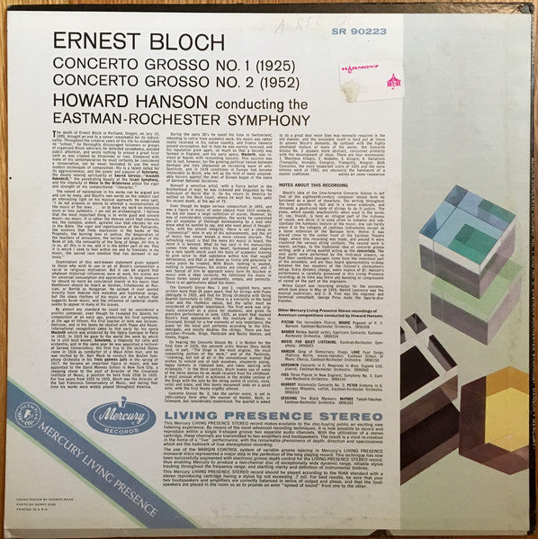 Ernest Bloch, Eastman-Rochester Orchestra Conducted By Howard Hanson : Concerto Grosso No. 1 And No. 2 (LP, RE)