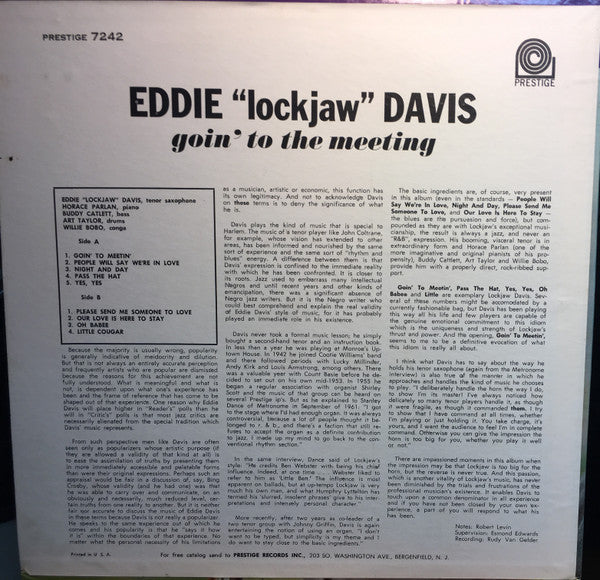 Eddie "Lockjaw" Davis : Goin' To The Meeting (LP, Album, Mono, RE)