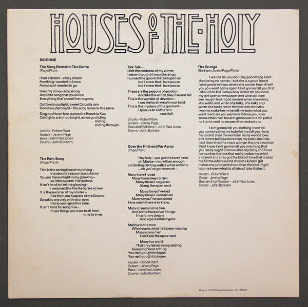 Led Zeppelin : Houses Of The Holy (LP, Album, Club, RE, SP)