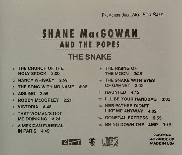 Shane MacGowan And The Popes : The Snake (CD, Advance, Album, Promo, RE)