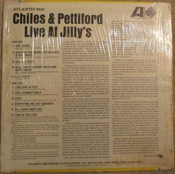 Chiles & Pettiford : Live At Jilly's (LP, Album, Mono)
