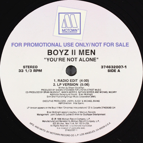 Boyz II Men : You're Not Alone (12", Promo)