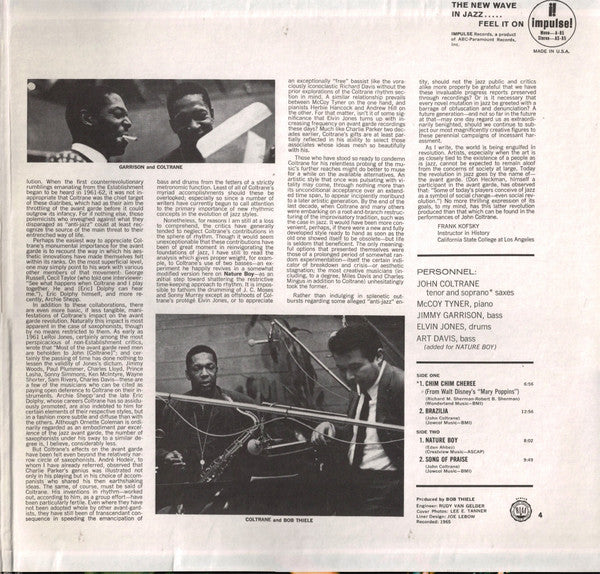 The John Coltrane Quartet : The John Coltrane Quartet Plays (LP, Album, RE, Gat)