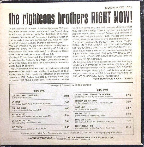 The Righteous Brothers : Right Now! (LP, Album, Mono)