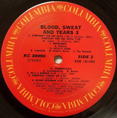 Blood, Sweat And Tears : Blood, Sweat & Tears 3 (LP, Album, San)
