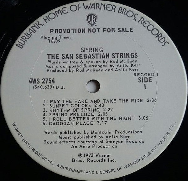 The San Sebastian Strings, Rod McKuen, Anita Kerr : Spring (LP, Album, Promo)