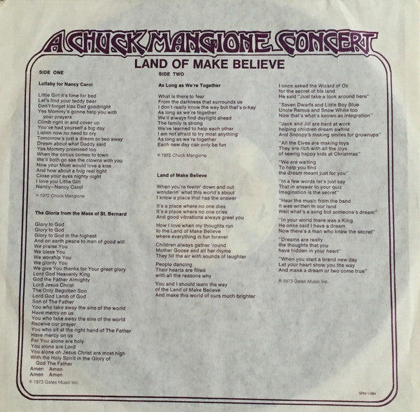 Chuck Mangione : Land Of Make Believe... A Chuck Mangione Concert (LP, Album, RE)