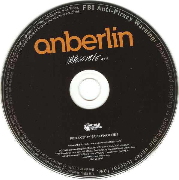 Anberlin : Impossible (CD, Single, Promo)