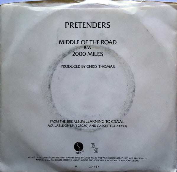 The Pretenders : Middle Of The Road B/W 2000 Miles (7", Single, Win)