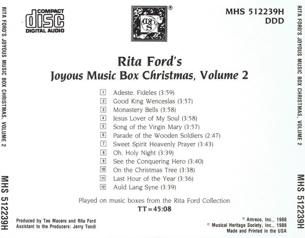 Rita Ford : Rita Ford's Joyous Music Box Christmas, Volume 2 (CD, Album)