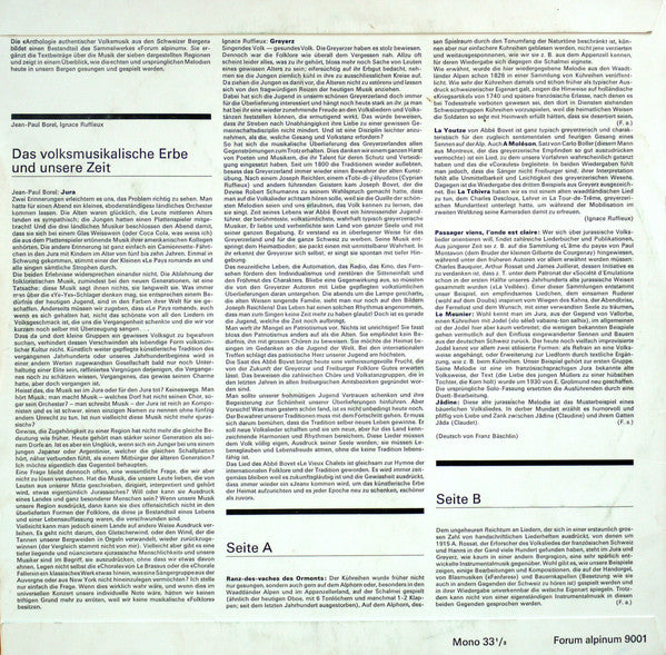 Various : Jura, Gruyère, Alpes Vaudoises (10", Mono)