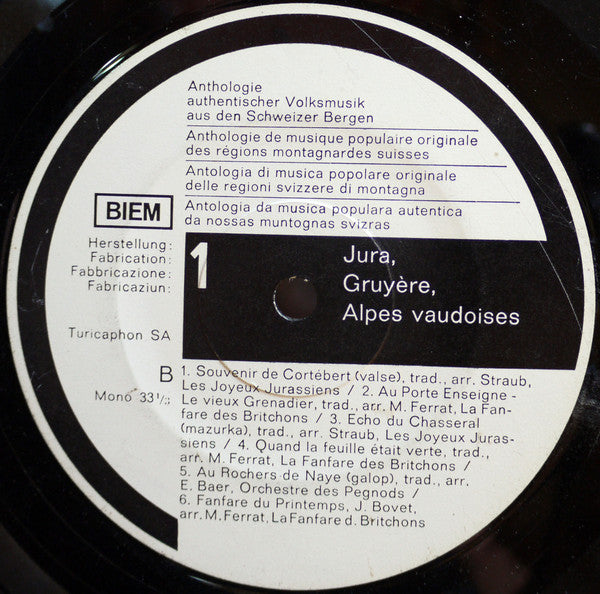 Various : Jura, Gruyère, Alpes Vaudoises (10", Mono)