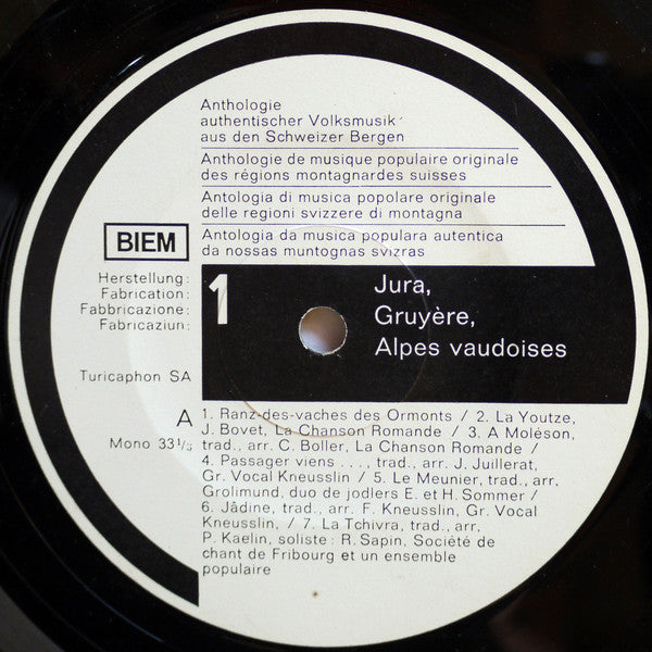 Various : Jura, Gruyère, Alpes Vaudoises (10", Mono)
