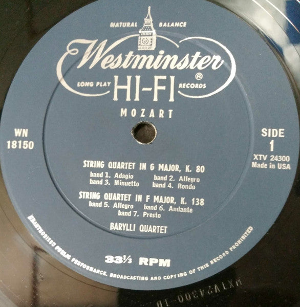 Wolfgang Amadeus Mozart - Barylli Quartet : String Quartets K. 80, K 136, K 137, K 138 (LP, Album, Mono)