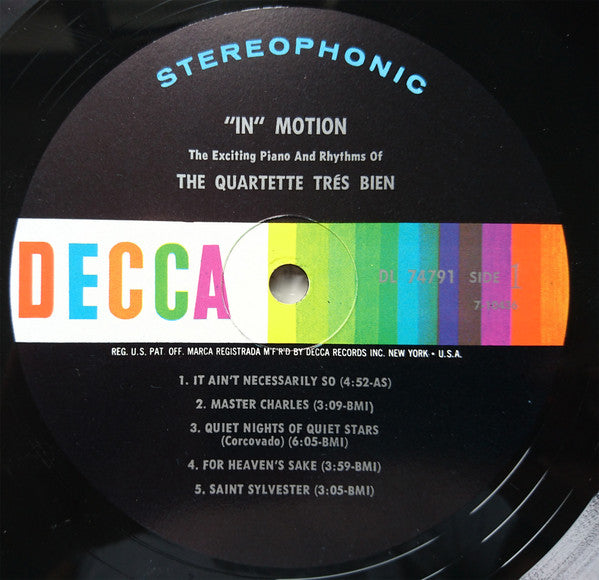The Quartette Trés Bien* : "In Motion" The Exciting Piano And Rhythms (LP, Album)