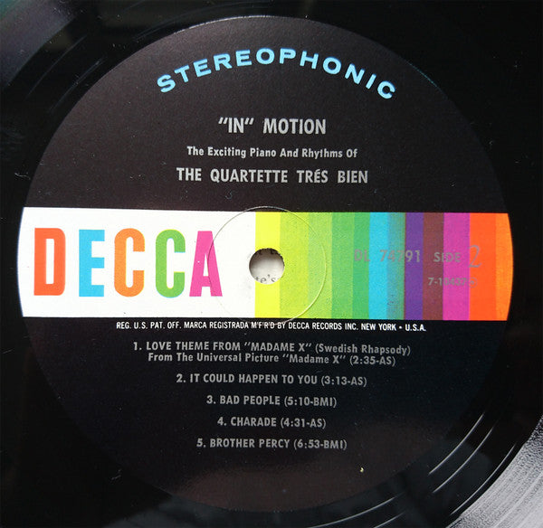 The Quartette Trés Bien* : "In Motion" The Exciting Piano And Rhythms (LP, Album)