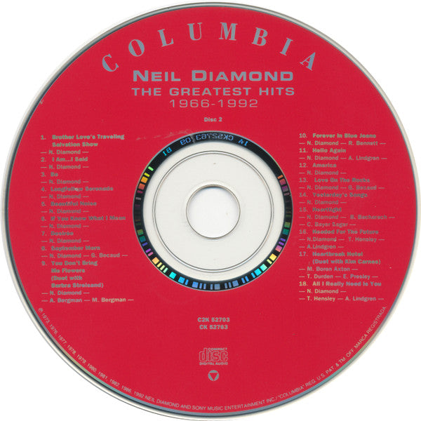 Neil Diamond : The Greatest Hits 1966-1992 (2xCD, Comp, Mono)