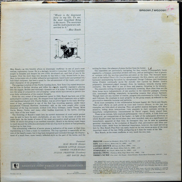 Max Roach Quintet : The Many Sides Of Max (LP, Album, Mono)