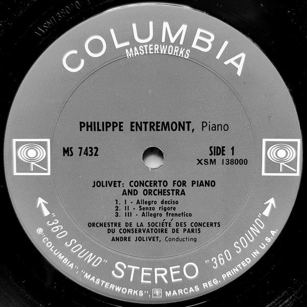 Philippe Entremont, Darius Milhaud / André Jolivet The Composers Conducting Orchestre De La Société Des Concerts Du Conservatoire / Trio À Cordes Français* : Piano Concerto No. 1 / Piano Concerto / La Création Du Monde (LP)