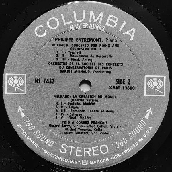 Philippe Entremont, Darius Milhaud / André Jolivet The Composers Conducting Orchestre De La Société Des Concerts Du Conservatoire / Trio À Cordes Français* : Piano Concerto No. 1 / Piano Concerto / La Création Du Monde (LP)